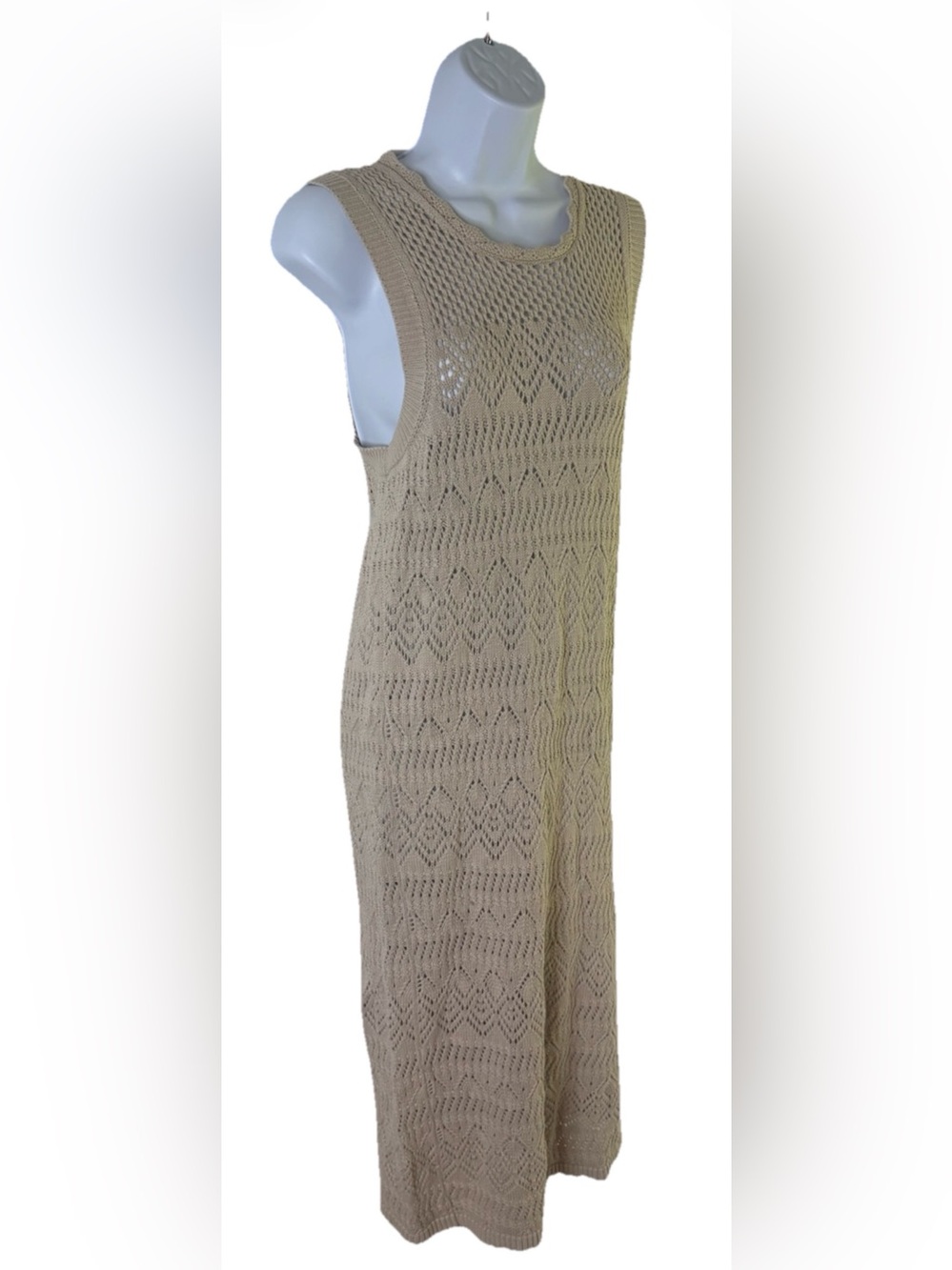 Gap Open Stitch Crochet Sweater Maxi Dress Medium Tan Beige Sleeveless Boho